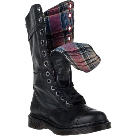 Dr. Martens Shoes - Dr. Martens Triumph 1914 Leather Plaid Tartan Distressed Combat Boots Sz 7